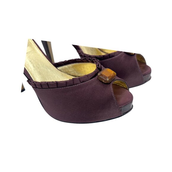 ABS by Allen Schwartz Purple Satin Peep Toe Pumps - Jewel Accent - Size 9.5 - Picture 10 of 14